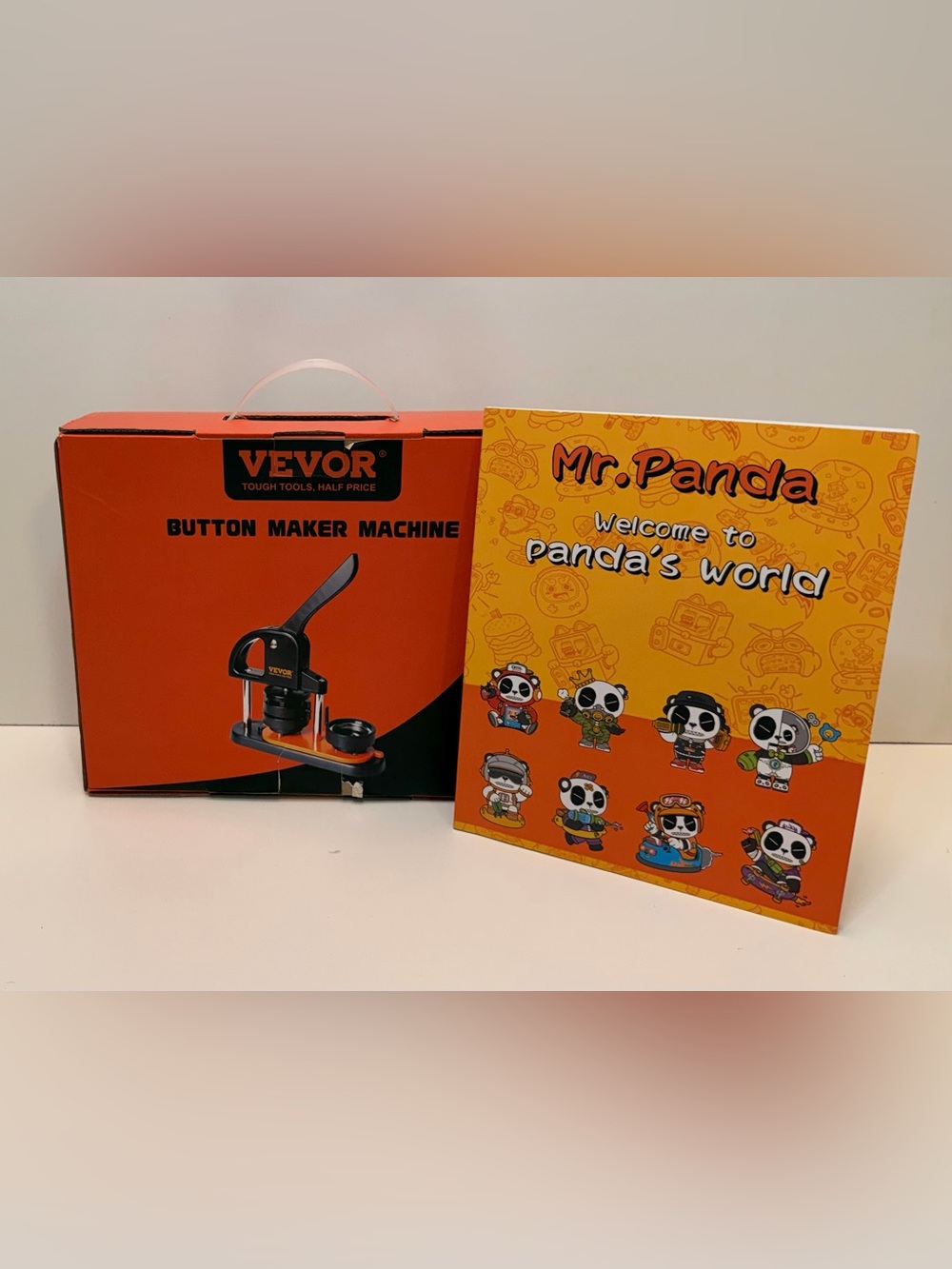Orange Button Maker Machine with Mr. Panda Orange Art Print